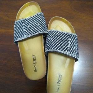 Henry Ferrera Women Slide Sandals. Black and Silver. Size 9.
